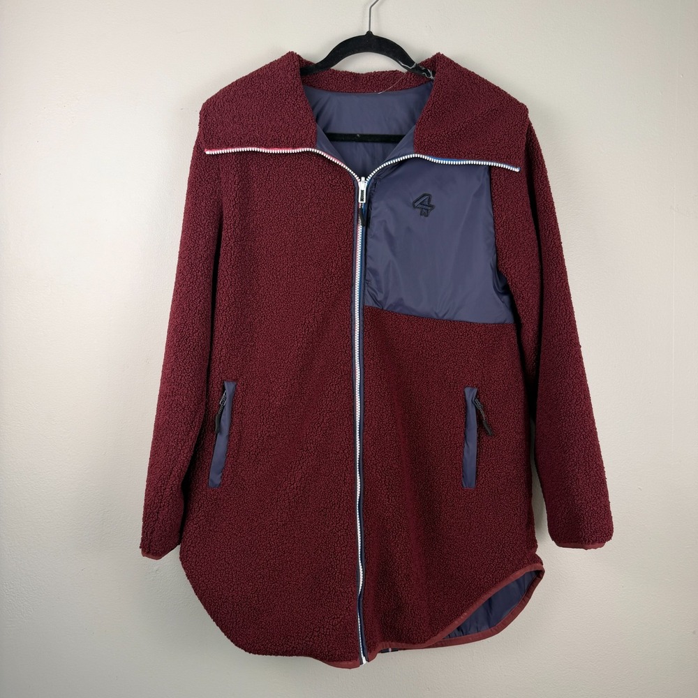Fourlaps Reversible Sherpa Jacket Men's Small Maroon Navy Logo Outdoor Full Zip